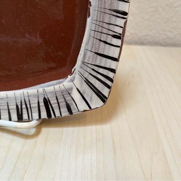 Plate, Square, Artist Made, Terra Cotta with Slip & Glaze. - Picture 3 of 6